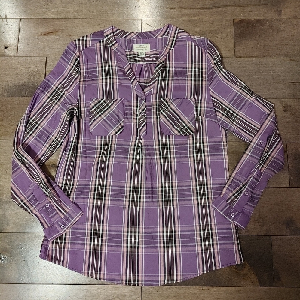 Weatherproof Vintage Original Women's Purple‎ Plaid Long Sleeve size Large